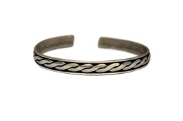 Hammered Braided Bracelet, Unisex Open Bangle, Antique Silver Cuff, Tribal Jewel - £14.35 GBP