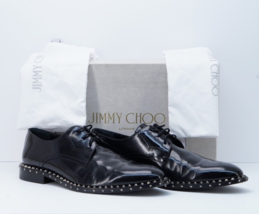 Jimmy Choo Derby Dress Shoe Axel Shiny Calf Embellished Black  - Mens US 11 / 44 - £255.91 GBP