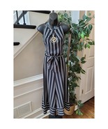 Emma Michele Romper Women Size 16 Black White Striped Belted Midi Sleeve... - $41.55 CAD