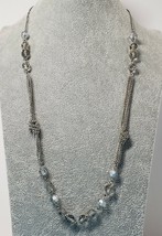 Vintage 28&quot; Silver Tone Glass &amp; Rhinestones Bead Chain Necklace - £9.46 GBP