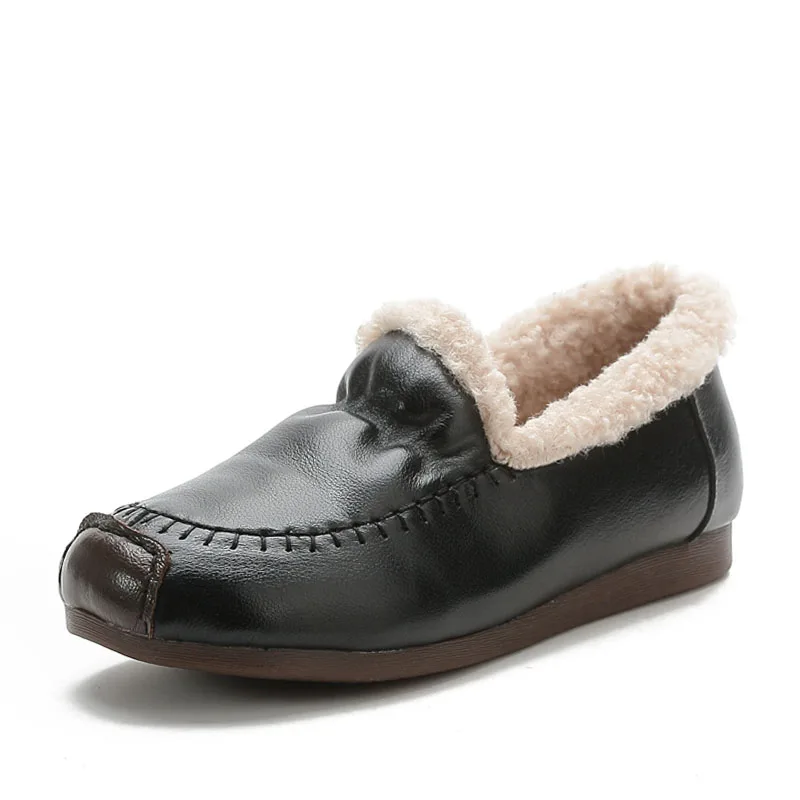 Handmade Sewing Autumn Winter Warm Shoes Women Slip-On Flat Fluffy Fur C... - $55.48