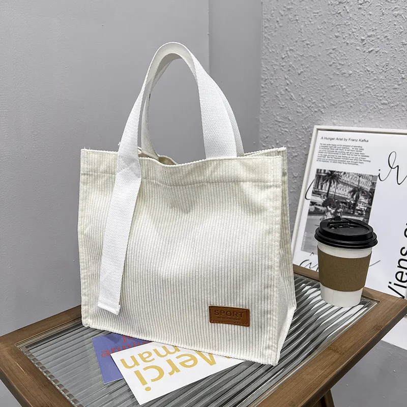 Women&#39;s Canvas Casual Tote Bag White B - £7.18 GBP