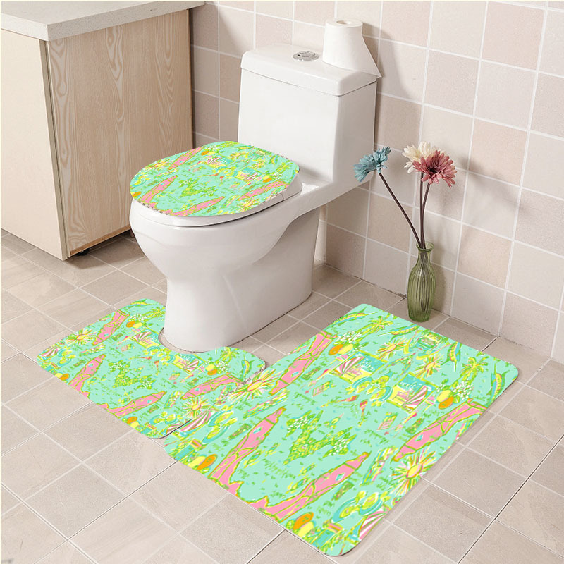 3Pcs/set Florida Lilly Pulitzer Bathroom Toilet Mat Set Anti Slip Bath Mat - $33.29+