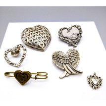 Vintage Romance Brooch Lot, Fun Bundle of 6 Heart Pins Pendant and Scarf... - $30.96