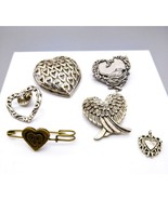 Vintage Romance Brooch Lot, Fun Bundle of 6 Heart Pins Pendant and Scarf... - £24.71 GBP