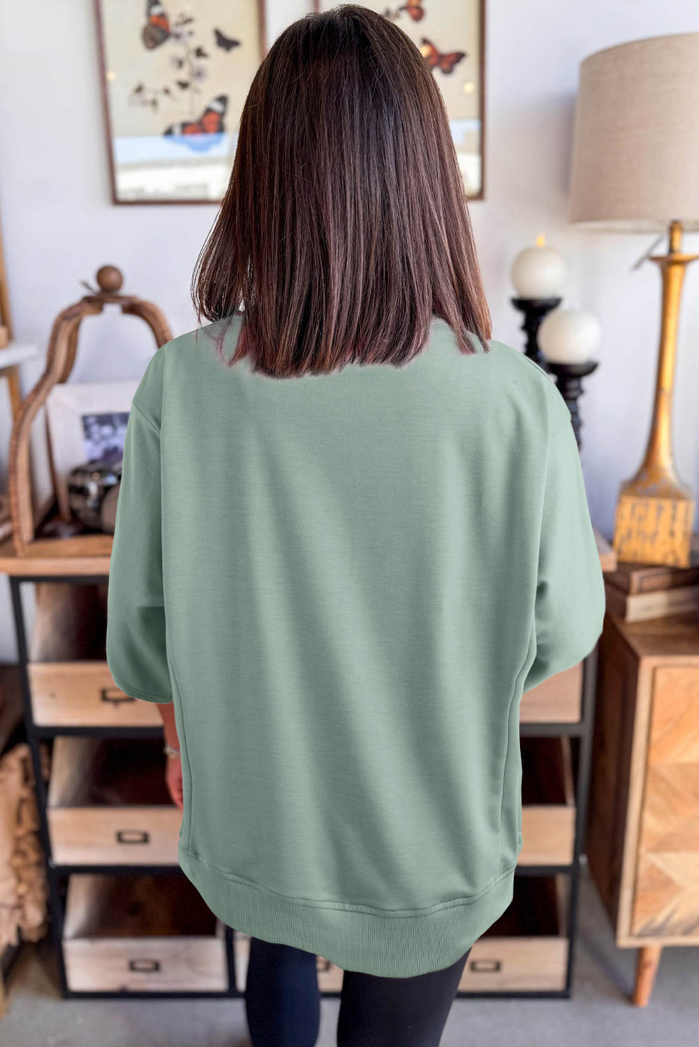 Clearly Aqua Floral Patched Half Sleeve Tunic Top Item image 2