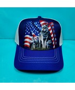 Wolves Patriotic American Flag Red White Blue Mesh Back Trucker Hat Cap ... - £11.31 GBP