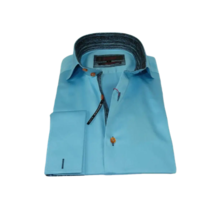 Men's Axxess Turkey Shirt 100% Cotton High Collar 224-08 French Cuffs Teal image 4