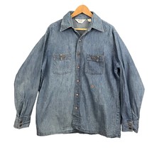 VTG Wrangler Blue Denim Shirt LARGE Long Sleeve Embroidered Women&#39;s Chambray - £24.77 GBP