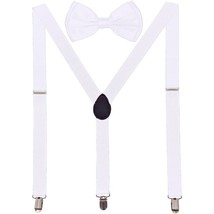 Men AB Elastic Band White Suspender With Matching Polyester Bowtie - £3.85 GBP
