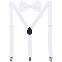 Men AB Elastic Band White Suspender With Matching Polyester Bowtie - £3.94 GBP