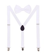 Men AB Elastic Band White Suspender With Matching Polyester Bowtie - £3.94 GBP