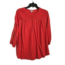 Lucky Brand Coral Pink 3/4 Sleeve Henley Top Womens 1X - $18.80