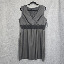 AB Studio Dress Woman 16 Size Gray Sleeveless Black Lace Accent V Neck Zip Back - $28.69