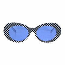 Vintage Fashion Women&#39;s Sunglasses Oval Black White Checker Print Frame - $10.53