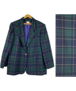 Vintage Plaid Blazer Womens 18 Blue Green Wool Blend Preppy Academia 1X 90s - $1,147.86 MXN