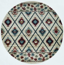 8 Ivory Machine Woven Geometric Lodge Round Indoor Area Rug - $4,852.03 MXN