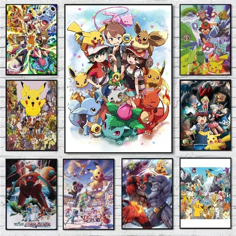 Pokemon All the Characters Poster Vintage Japanese Anime canvas painting - £8.37 GBP+