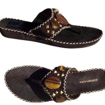BCBG MAXAZRIA Tiger Eye Stones Suede Shoe New 6 Flat Sandal Thong $225 NWT - $90.00