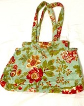 Floral Fabric Drawstring Shoulder Purse Bag 12x8x3 Inch Seafoam Inside Pockets - £11.95 GBP