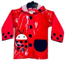 Kidorable Girls Size 2T Red &amp; Black Ladybug Hooded Snap Up Zip Pockets Rain Coat - £7.86 GBP