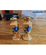 Vintage Small Peach Lusterware Vase Urn Two Flower Salt and Pepper Shakers - $12.82
