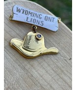 Lions Club Lapel Pin Wyoming Ont Lions The Lively Ones Hat Cowboy - $35.29 CAD