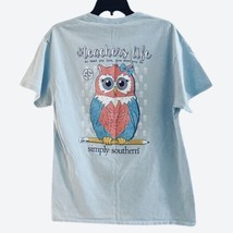Simply Southern L Large Tee Shirt Womens Teachers Life Owl Blue Short Sleeve - £9.50 GBP