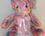 Kellytoy plush multi colored elephant seated neck ribbon pink blue purpl... - $8.90