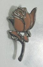 Silver Tone Pink Enameled ROSEBUD Diamond Rhinestones Brooch Lapel Pin - $165.01 MXN