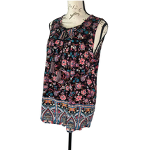 Knox Rose Sleeveless Floral Blouse Tie Neck Tassel Rayon Soft Women Size Small - £12.53 GBP