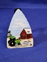 Vintage Mini Sad Iron With Hand Painted Farm / Barnyard Scenic View - £29.41 GBP