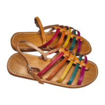 Women&#39;s flat barefoot sandal leather with colorful straps &amp; an adjustable strap - £77.07 GBP