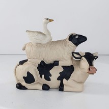 Blossom Bucket Cow Lamb Sheep Goose Duck On Back Figurine Farm Decor - $37.39