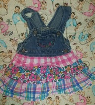 Vintage Baby B&#39;Gosh Osh Kosh Vestpak Floral Overalls Dress Girls Toddler Sz 6 M - £27.58 GBP