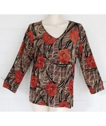 Chico&#39;s Design 2 L 12 Red Hibiscus Taupe Animal Print Stretch Top - $17.82