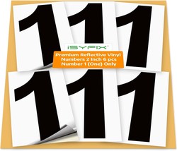 Black Vinyl Number 1 One Stickers 6 Pack 2 inch Premium Decal Reflective Backgro - £16.46 GBP