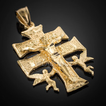 Gold Caravaca Double Cross with Angels Crucifix Pendant - £451.97 GBP+