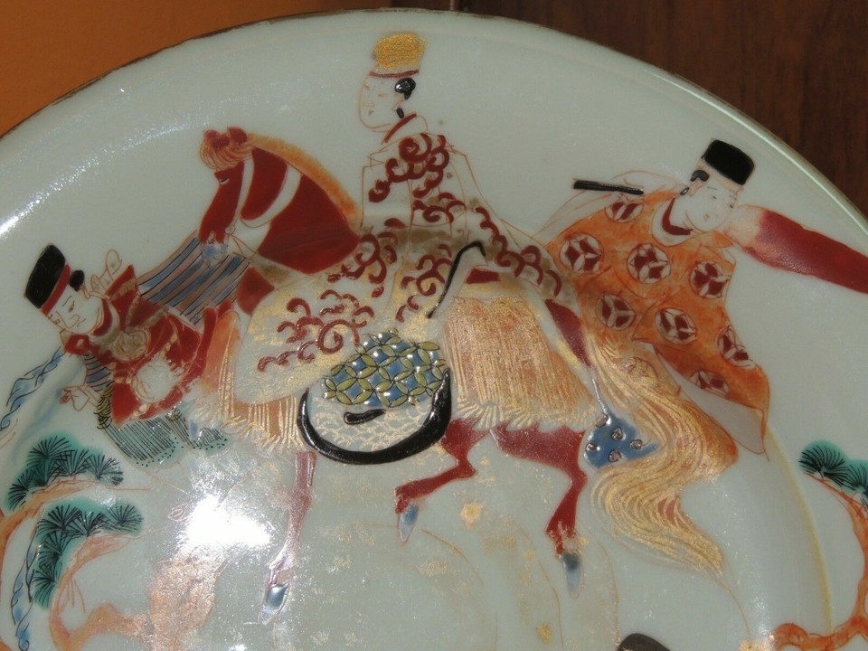 Japanese Plate shallow Bowl 9" bat horse rider Hichozan Fukagawa Sei Antique Item image 2
