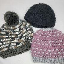 Lot Of 3 Womens Knit Beanies Hats Winter Hat Green Black Purple - £3.78 GBP