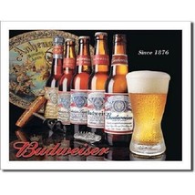 Budweiser History of Bud Beer Bottles Retro Vintage Style  Metal Tin Sig... - £12.75 GBP
