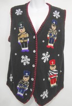 Ugly Christmas Sweater Vest M Black w Toy Soldiers Snowflakes Lord &amp; Taylor - £21.91 GBP
