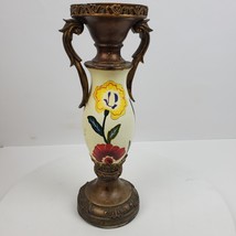 Vintage Folk Art Hand Painted Candle Holder 12 Inch Tall Resin - $27.12