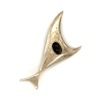 Vintage Sign Sigi Pineda Mexico Sterling Modern Abstract Fish Black Onyx Brooch - £46.51 GBP