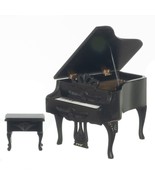 Dollhouse Miniature - Carved Black Grand Piano &amp; Bench Stool  - 1:12 Scale - $59.99