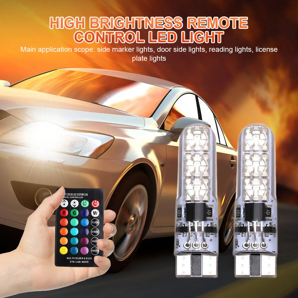 2Pcs Car Door Side Light T10 RGB Auto Clearance Lights 6SMD 5050 LED Reading L - £12.82 GBP