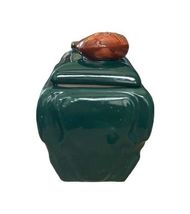 Antique Green Majolica Steer Jar Tobacco Humidor Smoking Pipe Pottery Lid image 4