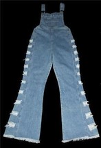 VTG Blue Frayed Distressed Bell Bottom Suspender Overall Jeans Jrs 12 / ... - $84.99