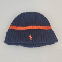 Ralph Lauren Navy Blue Orange Stripe Pony Logo Angora Winter Hat 12-24 2T 3T 4T - £19.77 GBP