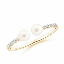 ANGARA Two Stone Freshwater Pearl Open Stackable Ring for Women in 14K Gold - £353.30 GBP